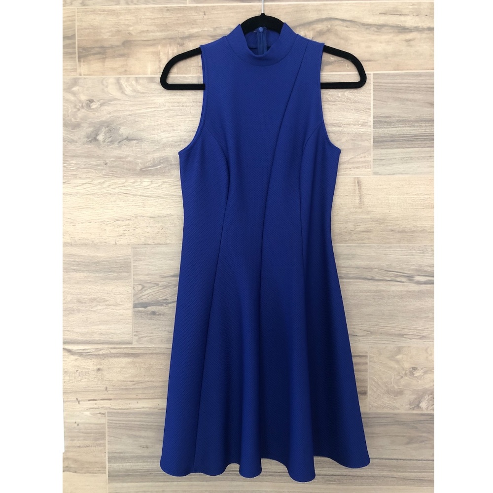 Modcloth Mystic Blue Mock Neck Asymmetrical Skater Dress Size M
